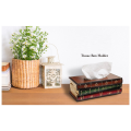 Vintage Stacked Books Design Solid Wood Tissue Box Holder Rectangular with Easy Refill Hinged Top,Green About 25.5x14.5x10.3CM.