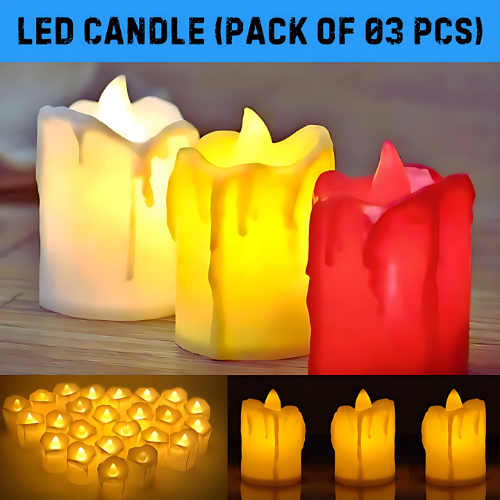 Smokeless LED Candles for Party Decor- (Pack of 3 Pcs)