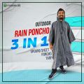 3 in 1 Outdoor Rain Poncho for Hiking Trekking Camping with Tarp and Ground Sheet Facility. 