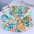 4pcs/set Bohemia style resin beads crystal stone heart charm elastic multilayer wrap bracelet for women jewelry.