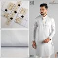EFG LUXURY PANJABI (Snowy) Embroidery Collar Placket 100% Cotton Fabric. 