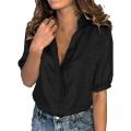 Elegant Solid Color Women Satin Shirt Blouse 2021 Spring Fashion V-Neck Single-breasted Top Lady Casual Short Sleeve Blusa Mujer.