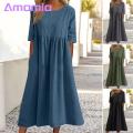 Amamia Casual Dress Pockets Women Pleated Flowy Hem Solid Midi Dress. 