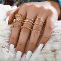 8Pcs/Set Exquisite Simple Crystal Geometric Ring Set Women Personality Hip-Hop Rock Finger Rings Party Jewelry Accessories. 