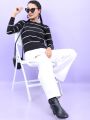 Pantoneclo Premium Women's / Girl's Round Neck Pullover Long Sleeve Stripe Sweat Shirt / Sweater / Cardigan / Jumper. 