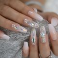 【The road to happiness Store】Luxury Nails Custom Stones Decorated Nail Art Tips Luxe Icy Shape Press On Nails Natural with Glue Sticker. 