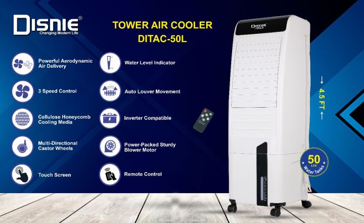 Disnie 50L Evaporative Digital Tower Air Cooler with Remote
