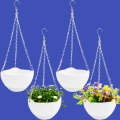 4 Pcs 8 inch Hanging Planter Pots,Self-Watering Round Hanging Basket with Water Tray and Metal Chain,Succulent Flower Plant Pot Container for Indoor Outdoor Garden Balcony Wall Decor,White. 