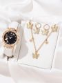 LooKeo Mall Women's Butterfly Analog Wristwatch and Bracelet Set, Fashionable and Casual Watch, Gift for Her. 