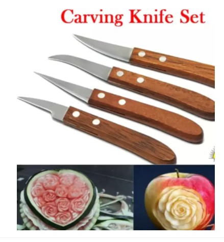 4PCS Stainless Steel Knife Set Carving Paring Multipurpose Knife With Wooden Handle