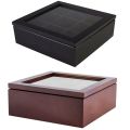 Wooden 9 Grids Tea Box Tea Bags Container Storage Box Square Gift Box Case Transparent Top Lid Jewelry Storage Box-Red  color. 