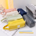 Portable Canvas Pencil Case Large Capacity Stationery Pen Storage Bag Double Layer Student Pencil Cases Bag School Supplies.