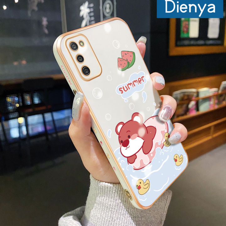Dienya For Samsung galaxy A04 M04 F04 A04E A03 Core A03S Case Cartoon Summer Bear Luxury Plating Phone Cases New Square Edge Pattern Silicone Soft Casing Camera Lens Protection Shockproof Cover