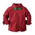 Baby Boys Shirts Children's Spring Autumn Long Sleeve Yellow Lattice Gentleman Cotton Shirt Tops With Bowtie Toddler Blouse.