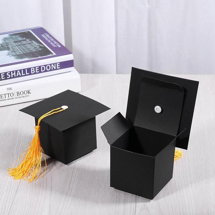 NXFDSIOZ 50Pcs DIY Paper Graduation Cap Shaped Gift Box Sugar Chocolate Box Black