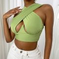 Women Criss Cross Tank Tops Sleeveless Solid Cutout Front Crop Tops Party Club Streetwear Summer Lady Bustier Tops. 