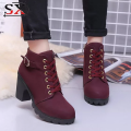 Women Boot High Heel Lace Up Ankle Boots Ladies Buckle Platform Shoes. 