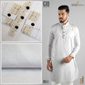 EFG LUXURY PANJABI (Snowy) Embroidery Collar Placket 100% Cotton Fabric. 