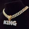 Men Women Hip Hop KING QUEEN Letter Pendant Necklace with 13mm Miami Cuban Chain Iced Out Bling HipHop Necklaces Fashion Jewelry.
