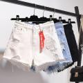 Women's High Waist Denim Shorts2022Summer New Loose Hole Large Size FatmmWide-LegaWord Hot Pants Fashion. 