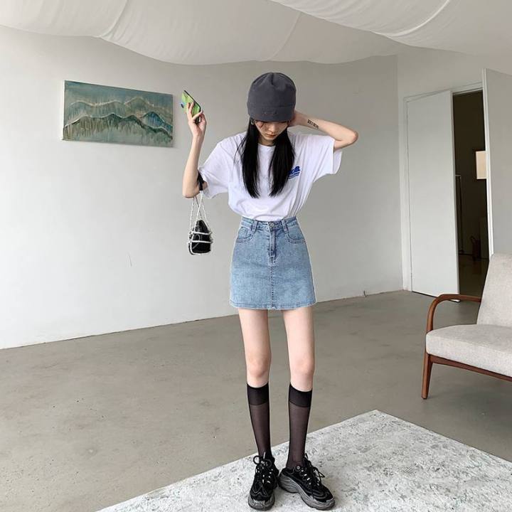 Denim Maxi Skirt Denim Mini Skirt Red Denim Skirt 90s Look Women's