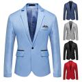 【Nightmaree】Stylish Men Blazer Temperament Wedding Blazer Solid Color Good Touch Slim Fit Suit Coat One Button. 