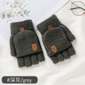 New Men's Winter Gloves Keeping Warm Dual-Purpose Student Half Finger Flip Jacquard Knitted Gloves Order.