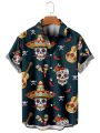 Fashion Skull Floral Men's Shirts Funny Skull 3D Print Streetwear Short Sleeve Tees Hawaiian Shirt Print Lapel Shirts For Men. 