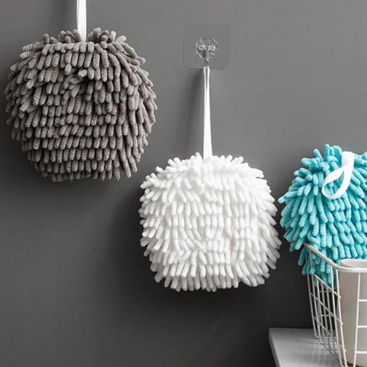 Hanging Hand Towels Soft Absorbent Microfiber Hanging Ball Towel Bathroom Kitchen Hand Drying Towels Wipe Cleaning