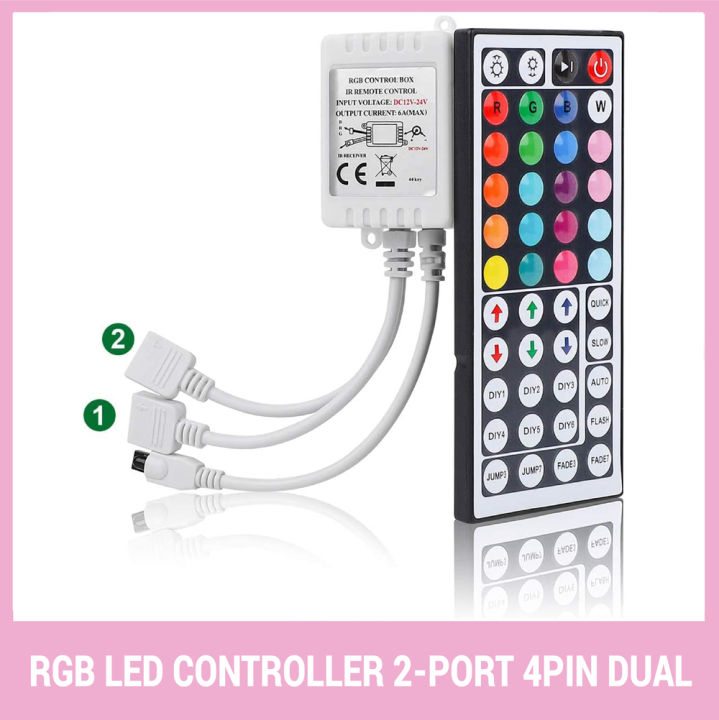 RGB LED Controller Dual Output with 44 Keys IR Remote Control DC12V for SMD5050 2835 RGB LED Strip Lights