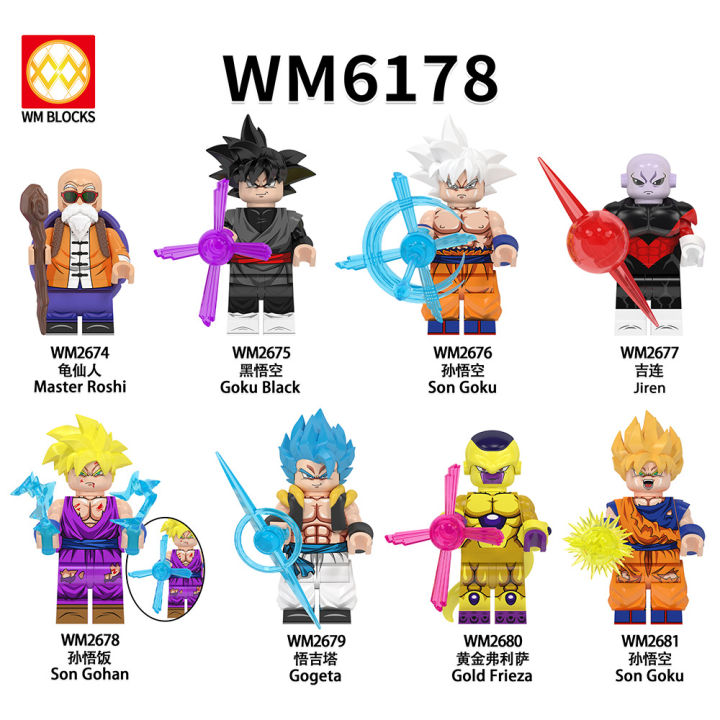 WM6178 Dragon ball Building Blocks Goku Black Son Goku Gohan Master Roshi Jiren Gogeta Gold Frieza Japanese Anime Mini Building Blocks Kids Toys 8pcs/set