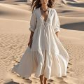 Breezy Cotton Linen A-Line Long Top Dress. 