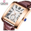 CHENXI Vintage Classic Square Brown Leather Strap Wrist Watches Fashion Brand Watches Men's Quartz Clock.
