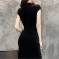 Gothic Women Dress Cheongsam Chinese Style Long Dresses Vintage Velvet Long Sleeve Side Split Lace Up Women Goth 2021.