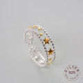 100% Pure 925 Sterling Silver Ring Fashion Simple Gold stars Ring Thin Geometric finger Ring For Women Jewelry Anti Allergy 4.9 Loser Lione. 