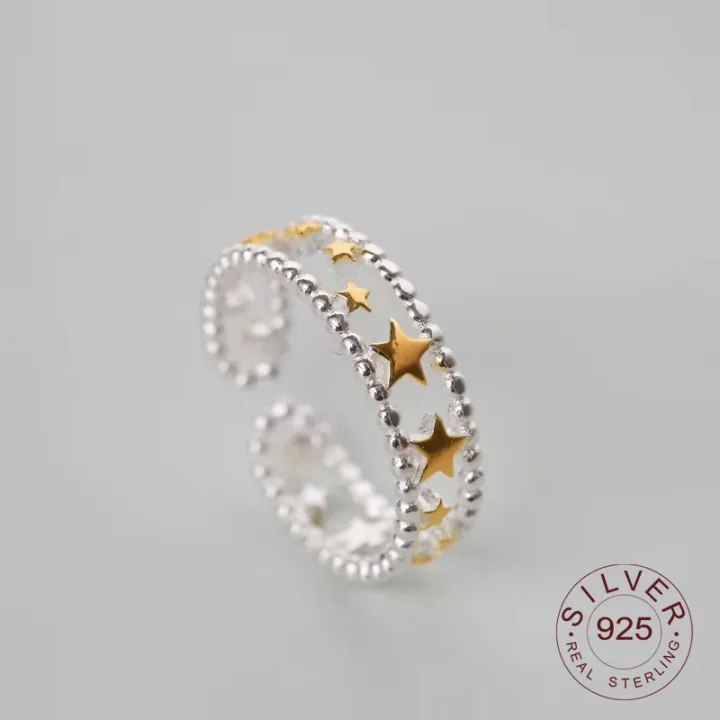 100%25%20Pure%20925%20Sterling%20Silver%20Ring%20Fashion%20Simple%20Gold%20stars%20Ring%20Thin%20Geometric%20finger%20Ring%20For%20Women%20Jewelry%20Anti%20Allergy%204.9%20Loser%20Lione%20-%20Image%203