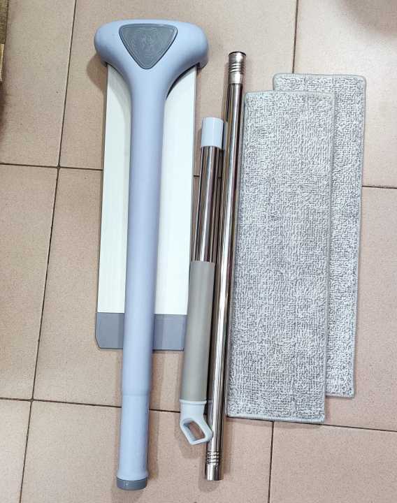 Free Microfiber Flat Mop,Long Handle,360 Degree Aluminum Flat Mop Head with 2 Mop Pads, Suitable for Home & Kitchen