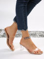 2023 New Transparent High Heel Sandals Summer Medium Heel Thick Heel Sandals Women's Super Immortal Crystal Heel External Wear S. 