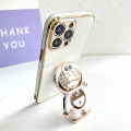 TA for Infinix Smart 6 HD Back Cover Cute Doraemon Folding Bracket Luxury 6D Plating Case Soft Silicone Square Phone Case for Girls. 
