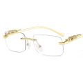 In Trend Rimless Rectangle Sunglasses Women Luxury Designer Cut Edge Shades Golden Leopard Frame Sun Glasses Business Eyewear.