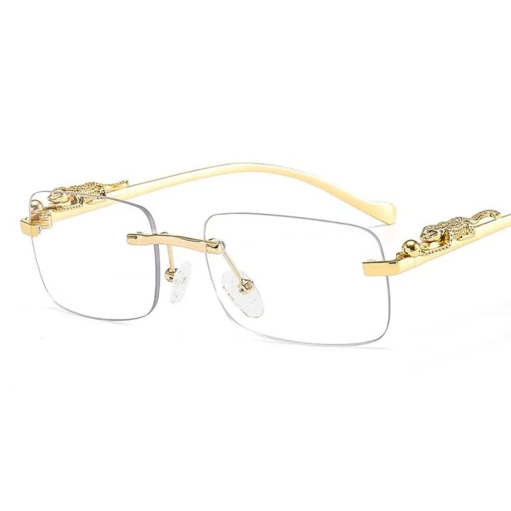In Trend Rimless Rectangle Sunglasses Women Luxury Designer Cut Edge Shades Golden Leopard Frame Sun Glasses Business Eyewear