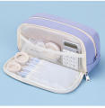 Creative Large Capacity Double Layer Canvas Pencil Case Waterproof Durable Zipper Closure Macron Color Pencil Bag Student School Supplies.