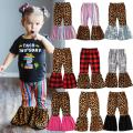 Infant Kids Baby Girl Pants Leopard Plaids Long Pants Patchwork Trousers Cotton Outfit. 
