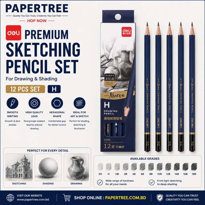 Deli S999-H Premium Sketching Pencil Set 12 Pcs for Drawing & Shading