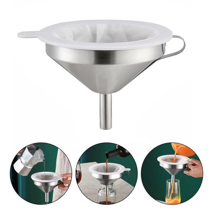 Oil Transferring Funnel Stainless Steel Funnel Set with Fine Mesh Filter Cleaning Brush Kitchen Supplies for Liquid Transfer