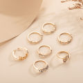 7Pcs/Set Elegant Golden Heart Love Set Rings Luxury Zircon Crystal Metal Ring. 