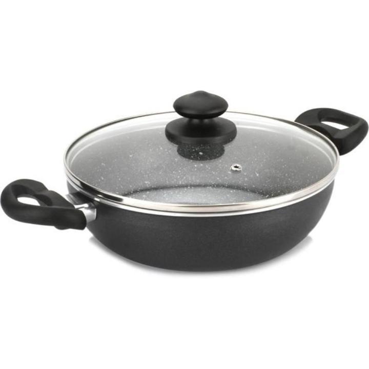 Prestige Omega Deluxe Granite 24 Cm marbel coating NonStick Kadai With Lid Black Aluminium Kadhai & Wok in Black Colour by Prestige