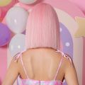 Bob Light Pink Cosplay Synthetic Wigs Straight Lolita Short Wig Halloween Natural Hair with Bangs for Women Afro Heat Resistant. 