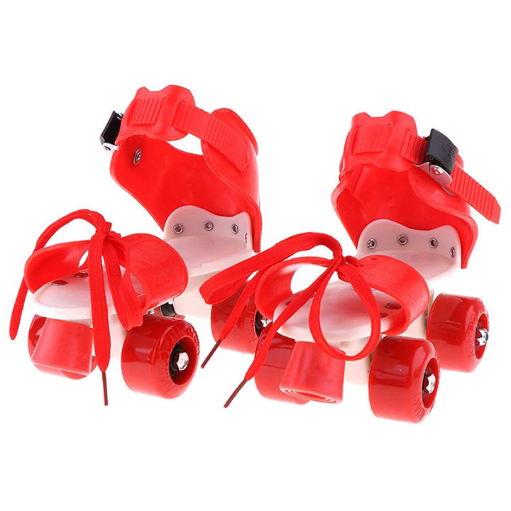 Children Adjustable Double Row Skating Patins Four Wheels Skates Shoes Children Gifts Size 25-32 (Blue)