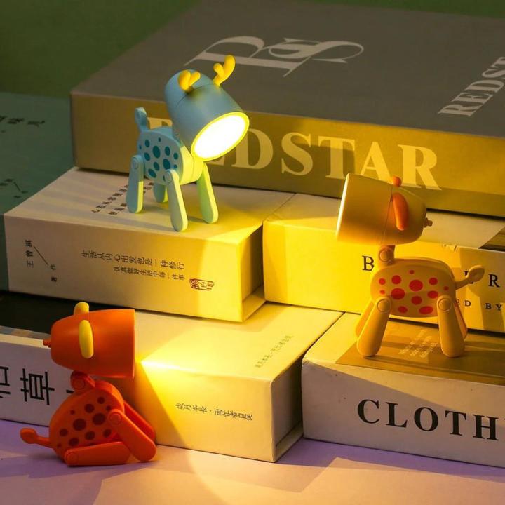 1 Pcs LED Mini Night Light Cute Dog Deer (Random color) Foldable Desk Table Lamps Desktop Book Light Kids Room Bedside Bedroom Holiday Gifts